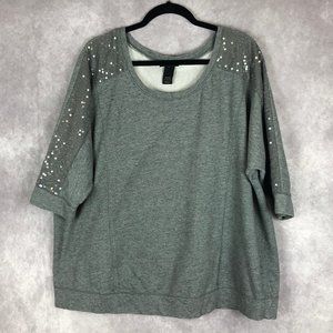 Lane Bryant Sweater Subtle Sequin Detail 3/4 Sleeve Gray Sz 18/20‎